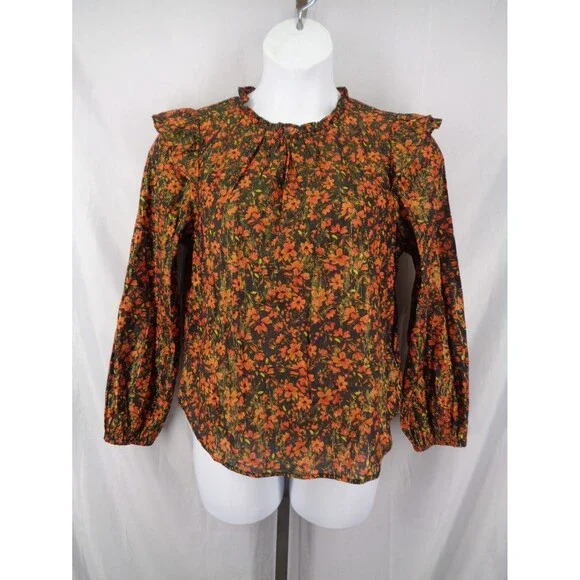 Gap Floral Metallic Ruffle Top Blouse Size Medium - Picture 2 of 14